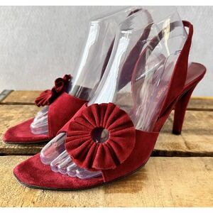 Sergio Rossi Retro Suede Heels Sz 8 Dark Red Made in Italy Formal